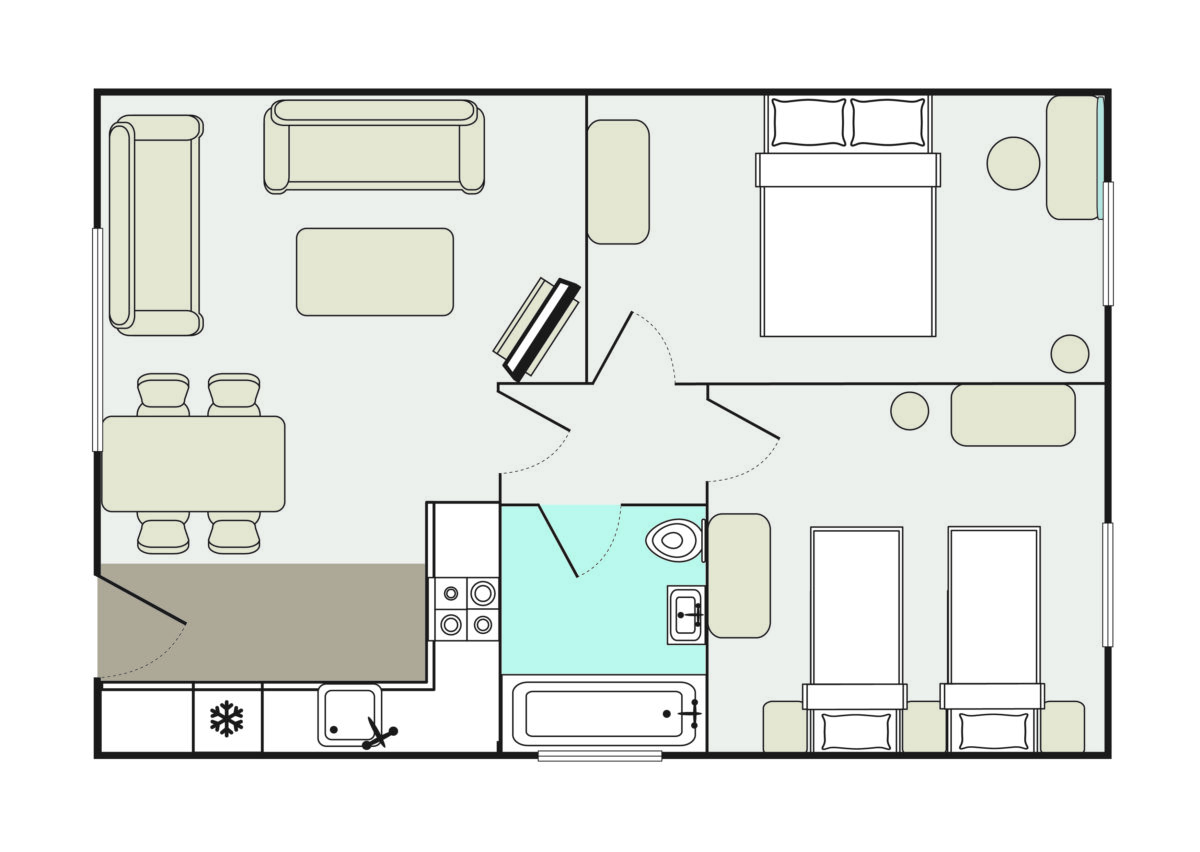 Floorplan for Wavesurfer bungalow at Welcome Family Holiday Park