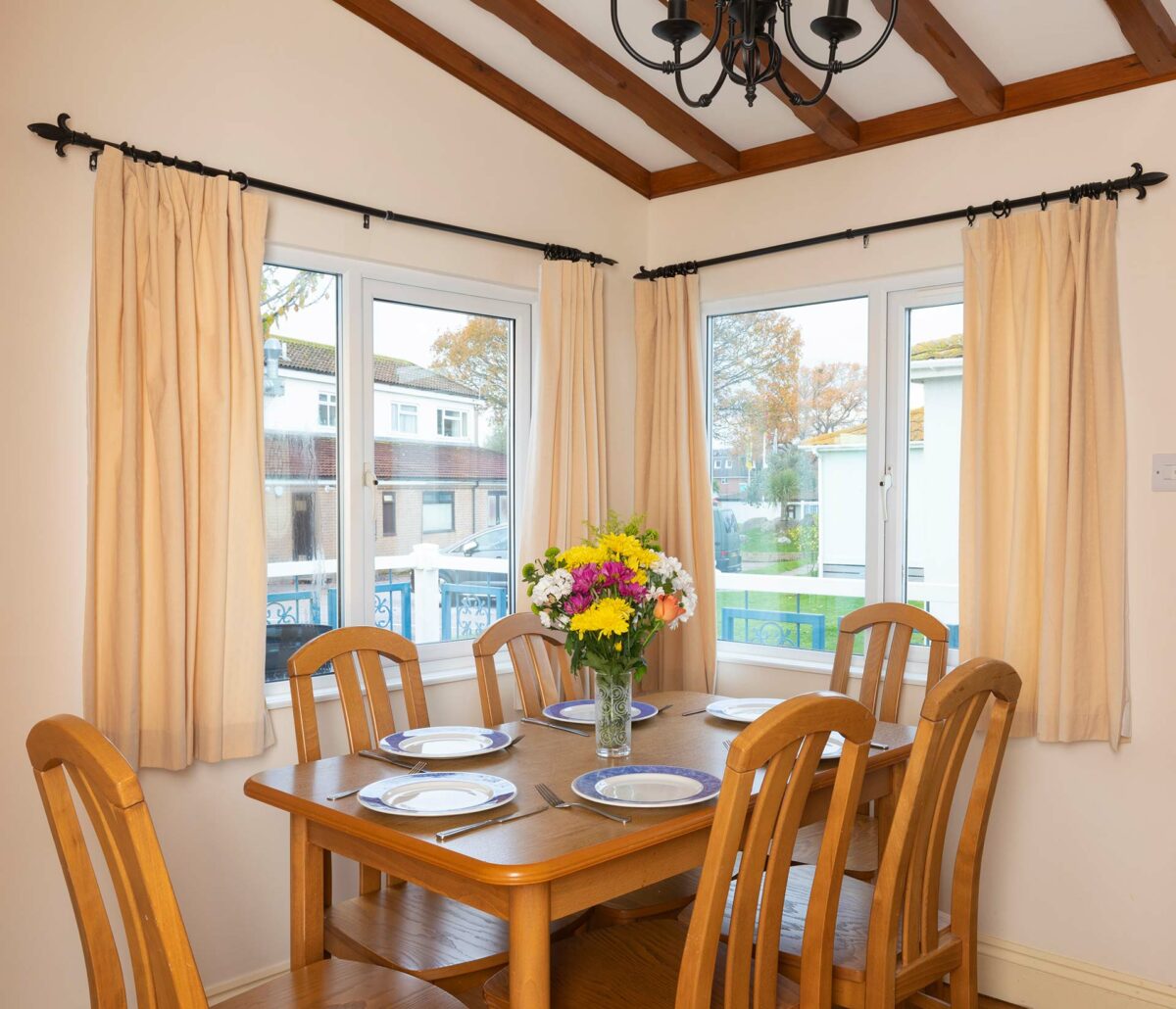 Beams in the dining area in the Casamigo lodge at the Welcome Family Holiday Park