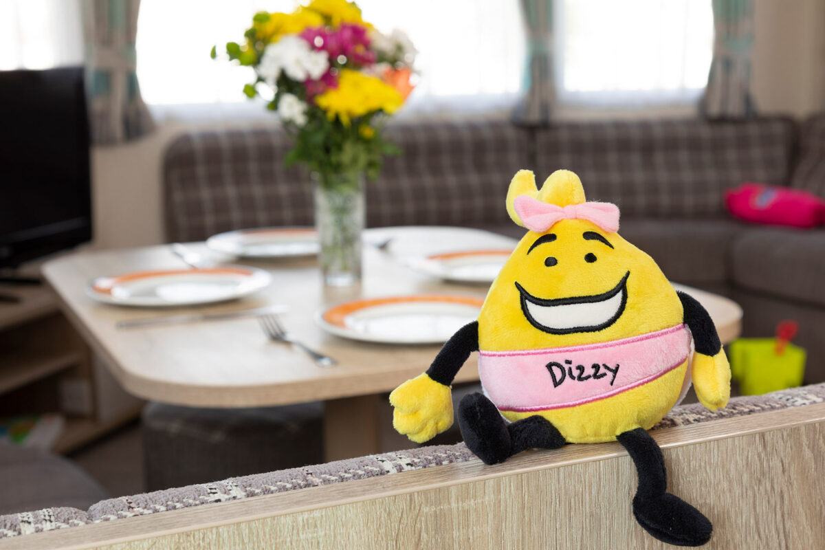 Dizzy is ready for dinnerin the Casario premier caravan at Welcome Family Holiday Park