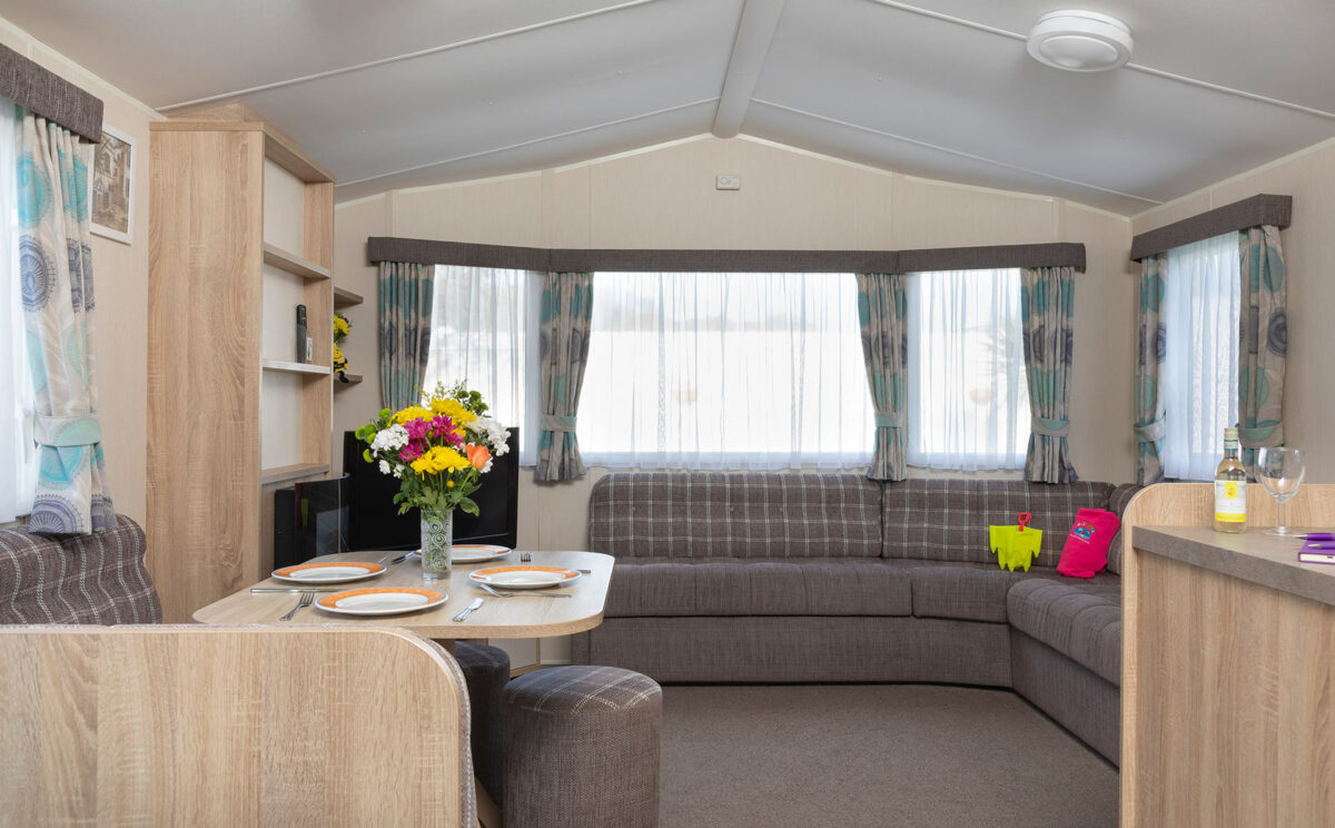 Spacious living areain the Casario premier caravan at Welcome Family Holiday Park