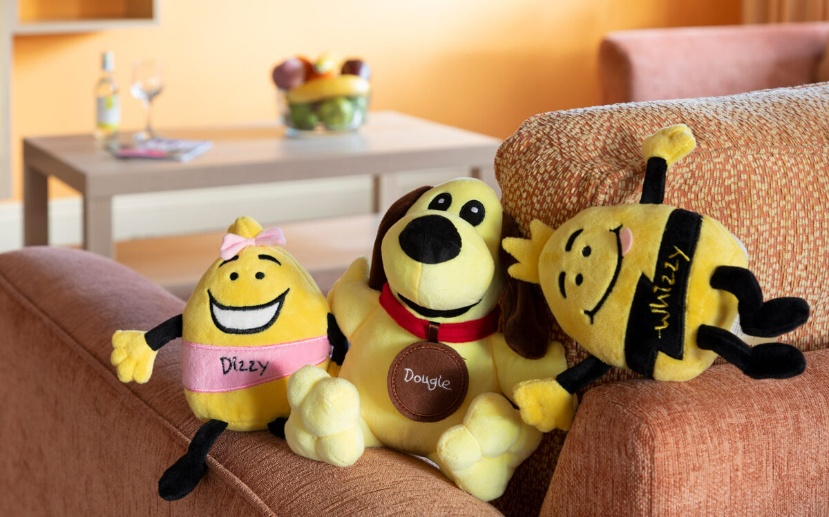 Dougie, Dizzy and Whizzy playing in the Casita lodge at Welcome Family Holiday Park