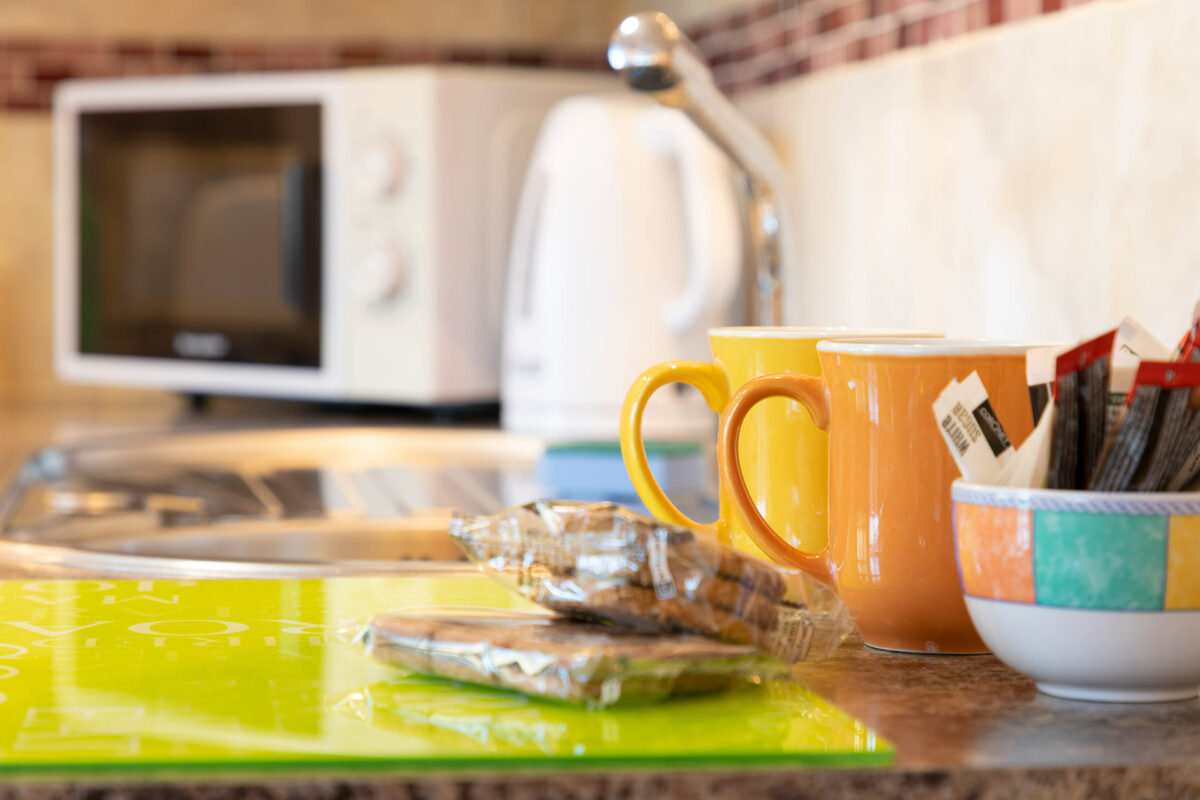 Nice cup of tea in the Wavesurfer bungalow at Welcome Family Holiday Park