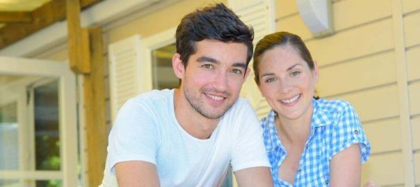Couple on a caravan holiday.