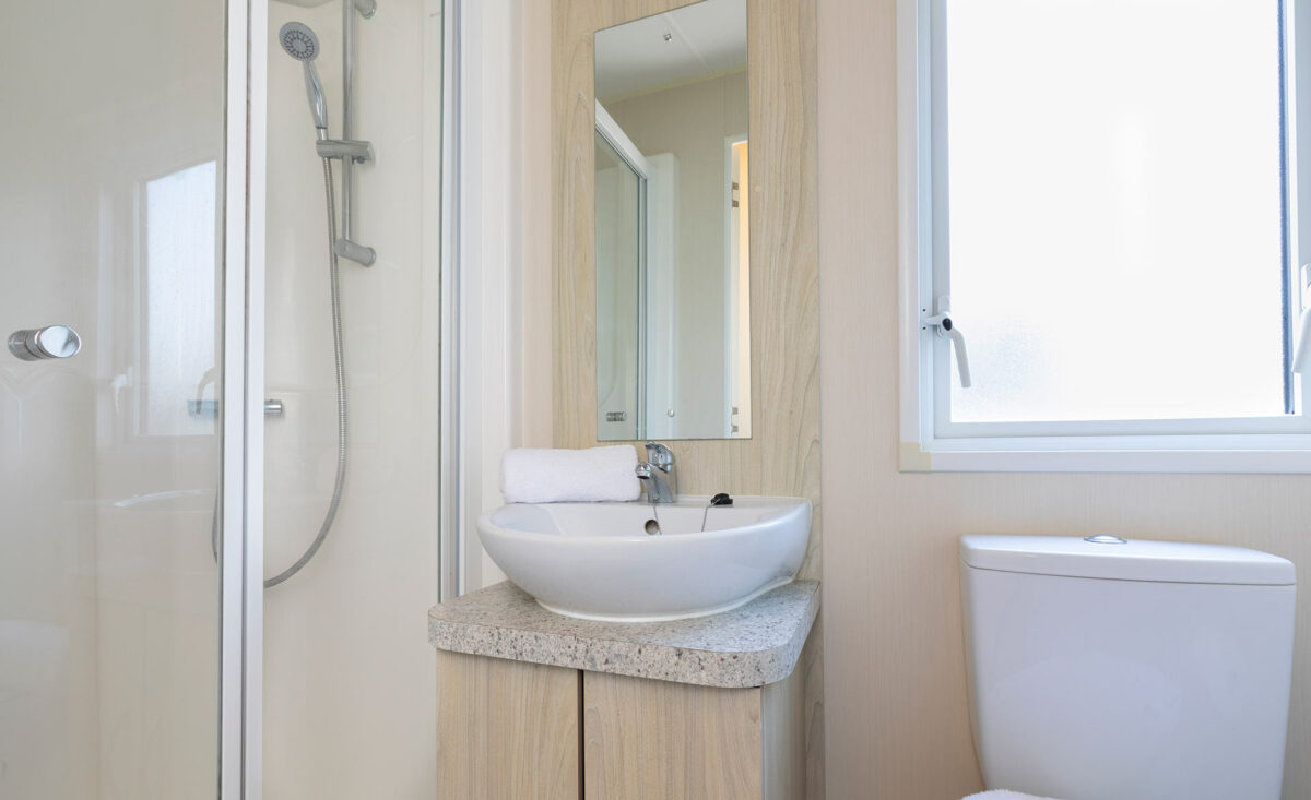 Lovely bright and clean shower room in the Casaperro caravan at Welcome Family Holiday Park