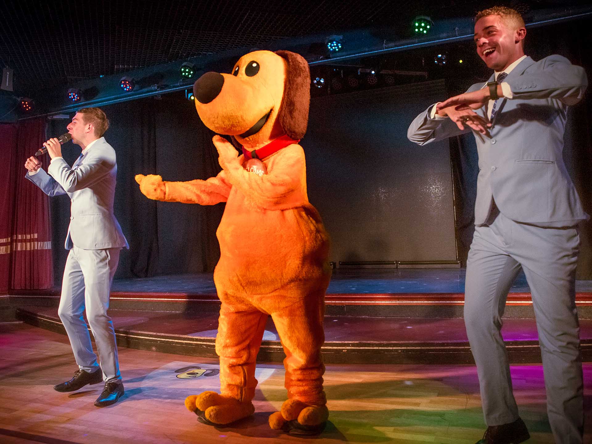 Welcome's Dougie character on stage